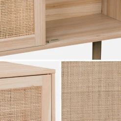 Aufbewahrungsschrank mit Rattan-Geflecht und Holzdekor 2 Türen 80 cm