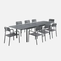 Ausziehbarer Aluminium-Gartentisch mit 8 Textilene-Stühlen