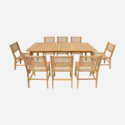 Ausziehbarer Gartentisch Akazienholz + 8 Stühle