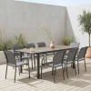 Ausziehbarer Gartentisch aus Aluminium mit Holzoptik + 8 Sessel