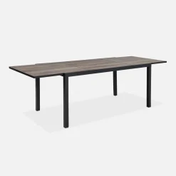 Ausziehbarer Gartentisch aus Aluminium mit Holzoptik + 8 Sessel