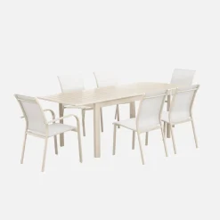 Ausziehbarer Gartentisch aus Aluminium, 4 Stühle, 2 Sessel