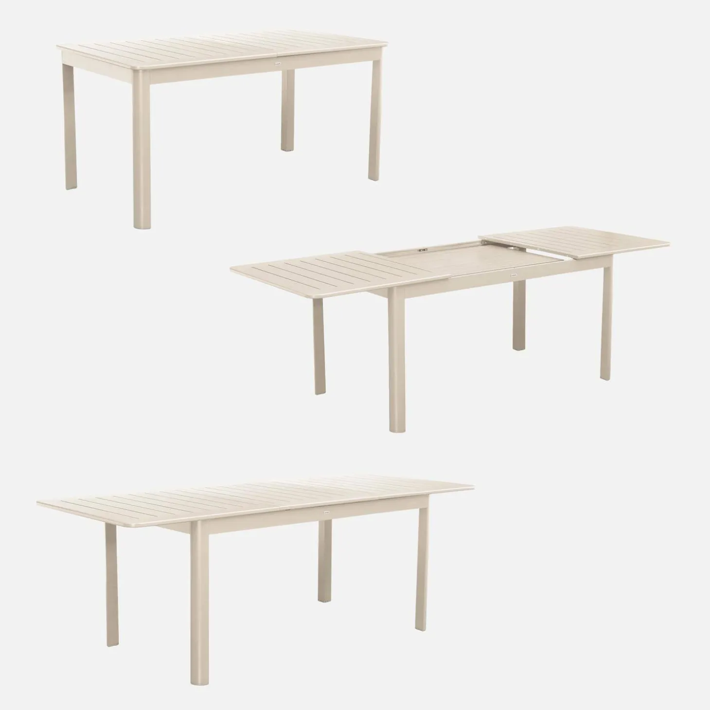 Ausziehbarer Gartentisch aus Aluminium, 4 Stühle, 2 Sessel