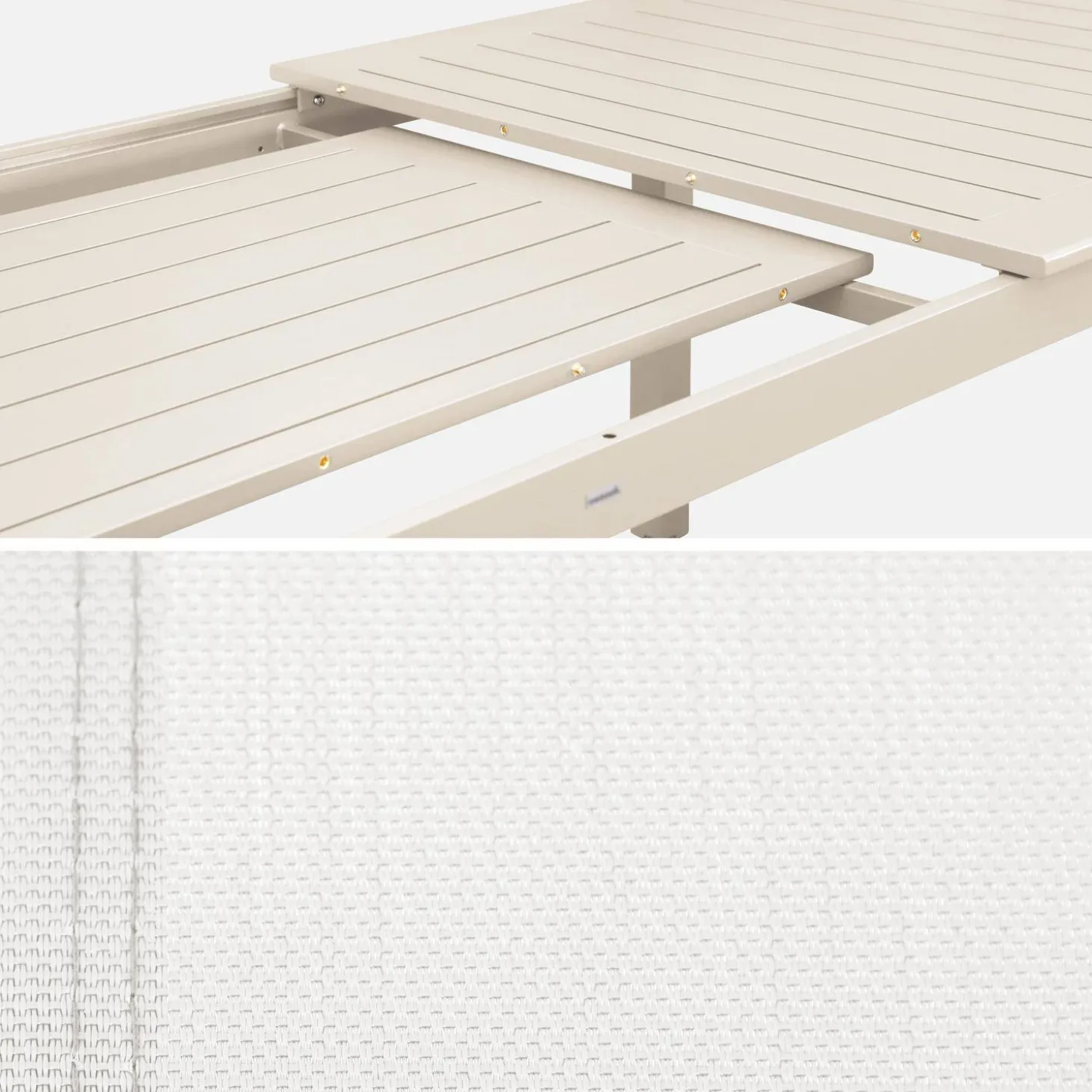 Ausziehbarer Gartentisch aus Aluminium, 4 Stühle, 2 Sessel