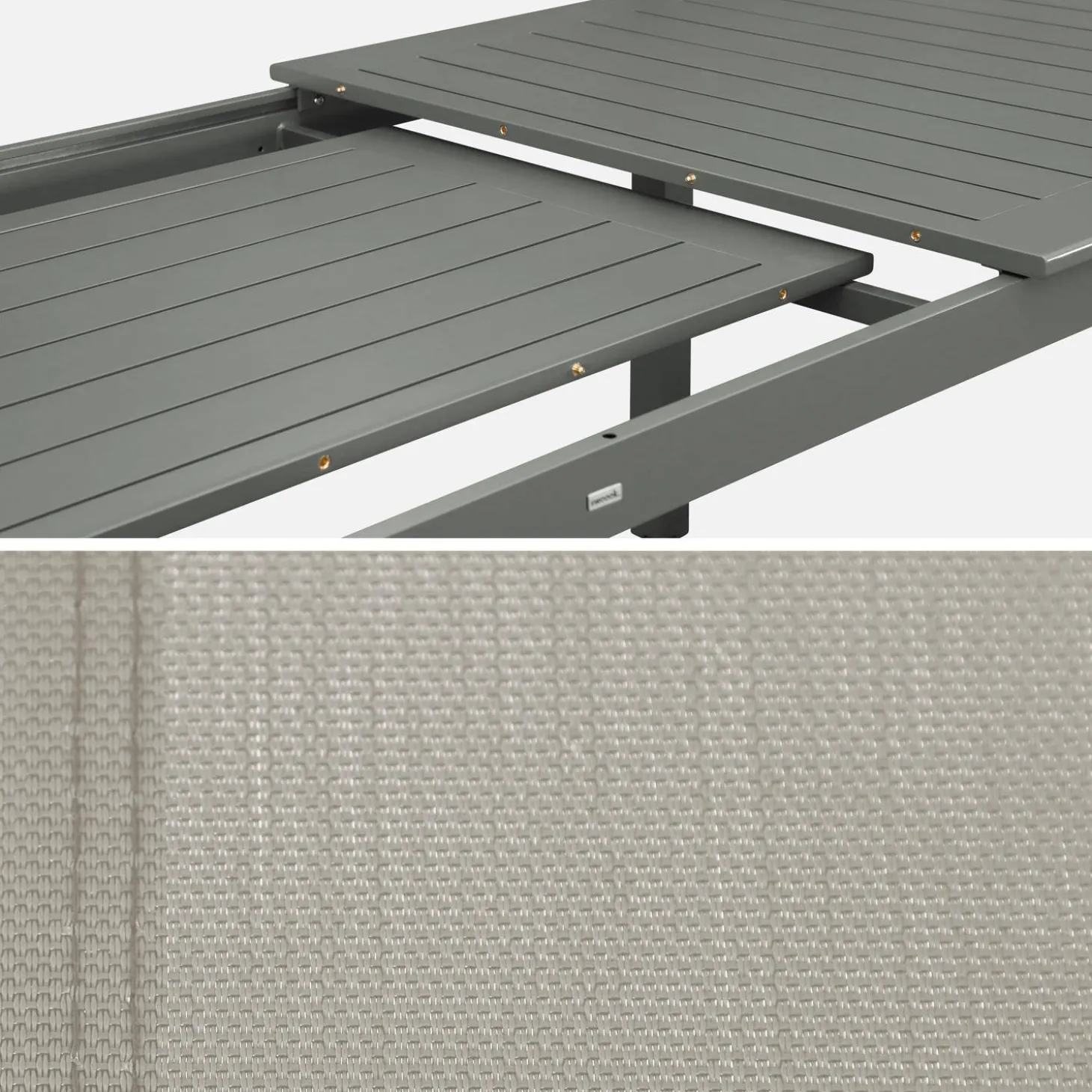 Ausziehbarer Gartentisch aus Aluminium, 4 Stühle, 2 Sessel