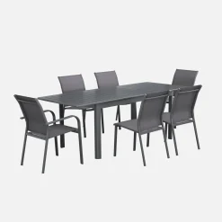Ausziehbarer Gartentisch aus Aluminium, 4 Stühle, 2 Sessel