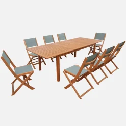 Ausziehbarer Gartentisch aus Eukalyptusholz + 8 Stühle