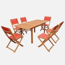 Ausziehbarer Gartentisch aus Eukalyptusholz + 6 Stühle