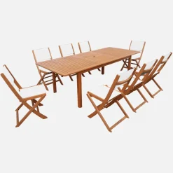 Ausziehbarer Gartentisch aus Eukalyptusholz + 8 Stühle
