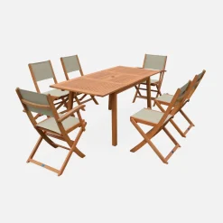 Ausziehbarer Gartentisch aus Holz , 6 Stühle