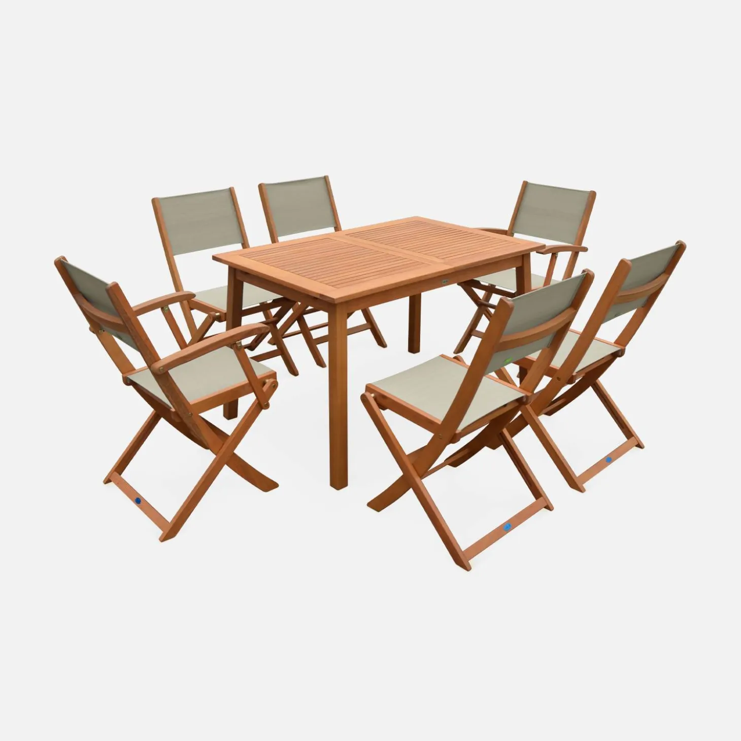 Ausziehbarer Gartentisch aus Holz , 6 Stühle