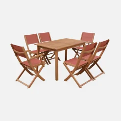 Ausziehbarer Gartentisch aus Holz , 6 Stühle