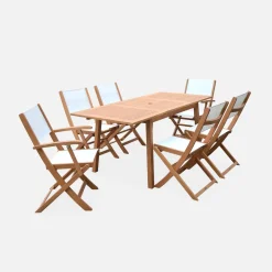 Ausziehbarer Gartentisch aus Holz , 6 Stühle