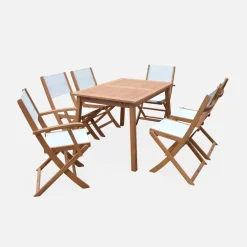 Ausziehbarer Gartentisch aus Holz , 6 Stühle