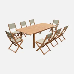 Ausziehbarer Gartentisch aus Holz, 8 Stühle