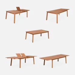 Ausziehbarer Gartentisch aus Holz, 10 Stühle