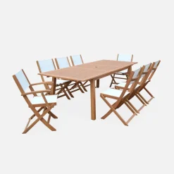 Ausziehbarer Gartentisch aus Holz, 8 Stühle