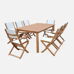 Ausziehbarer Gartentisch aus Holz, 8 Stühle