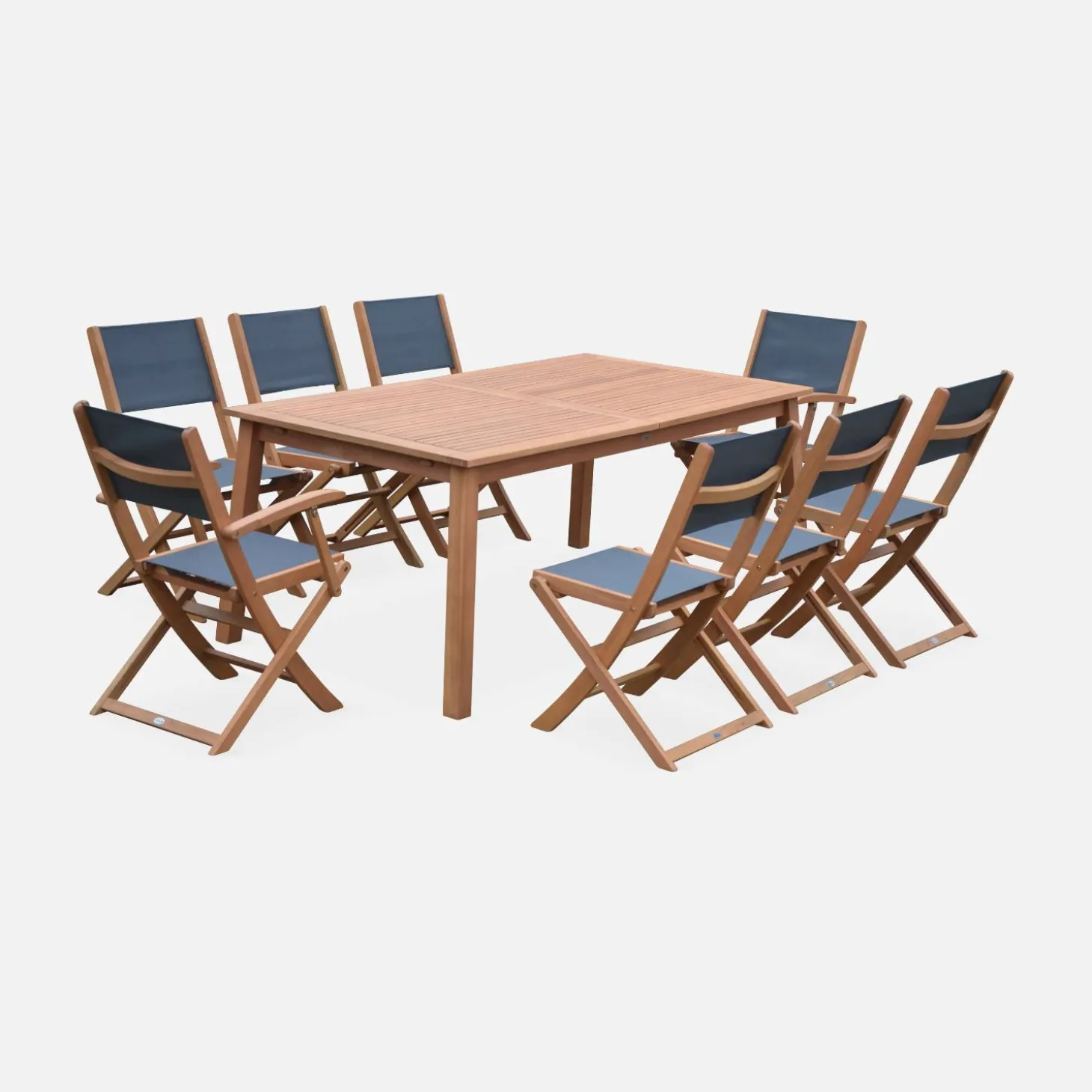 Ausziehbarer Gartentisch aus Holz, 8 Stühle