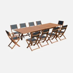 Ausziehbarer Gartentisch aus Holz, 10 Stühle