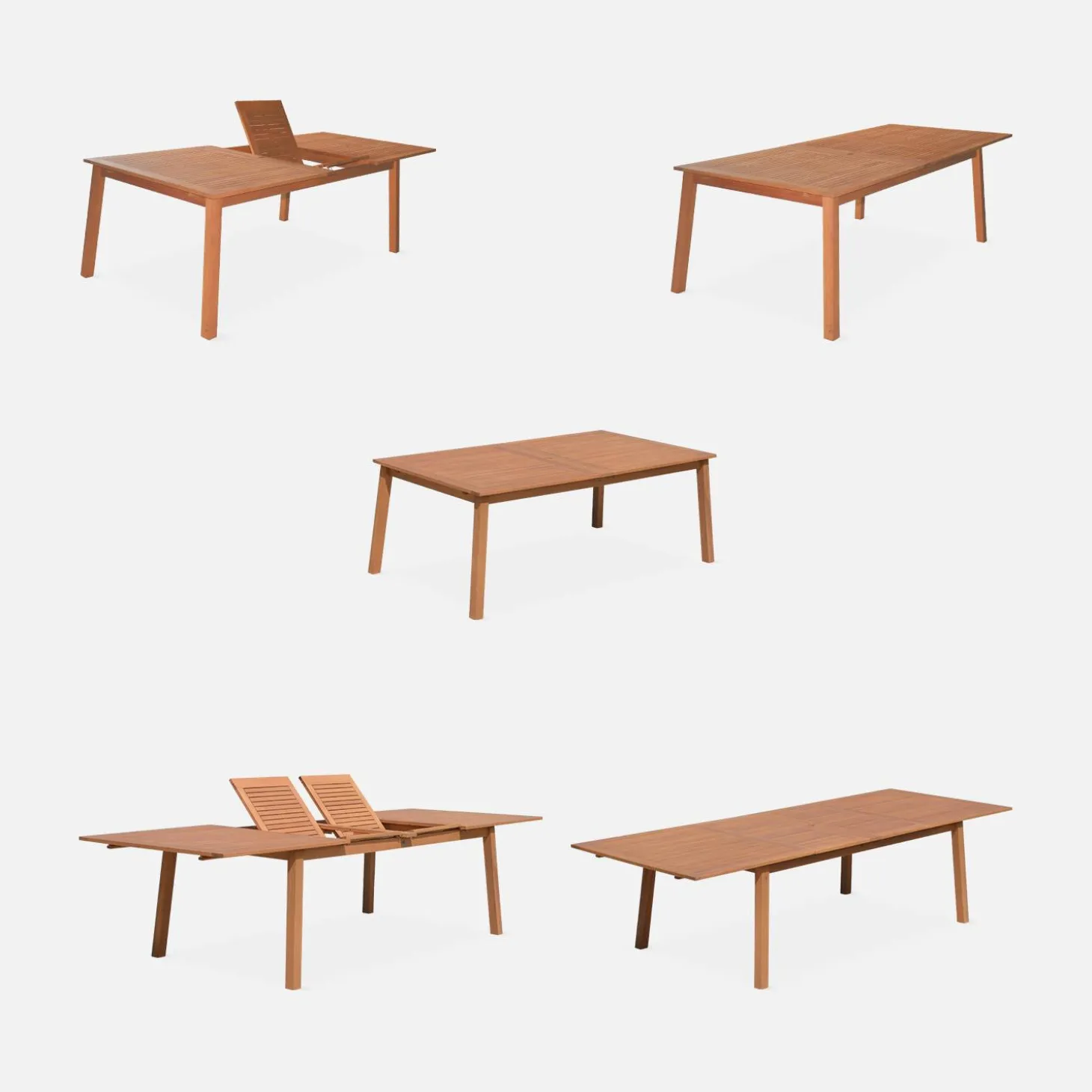 Ausziehbarer Gartentisch aus Holz, 10 Stühle