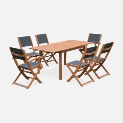Ausziehbarer Gartentisch aus Holz , 6 Stühle