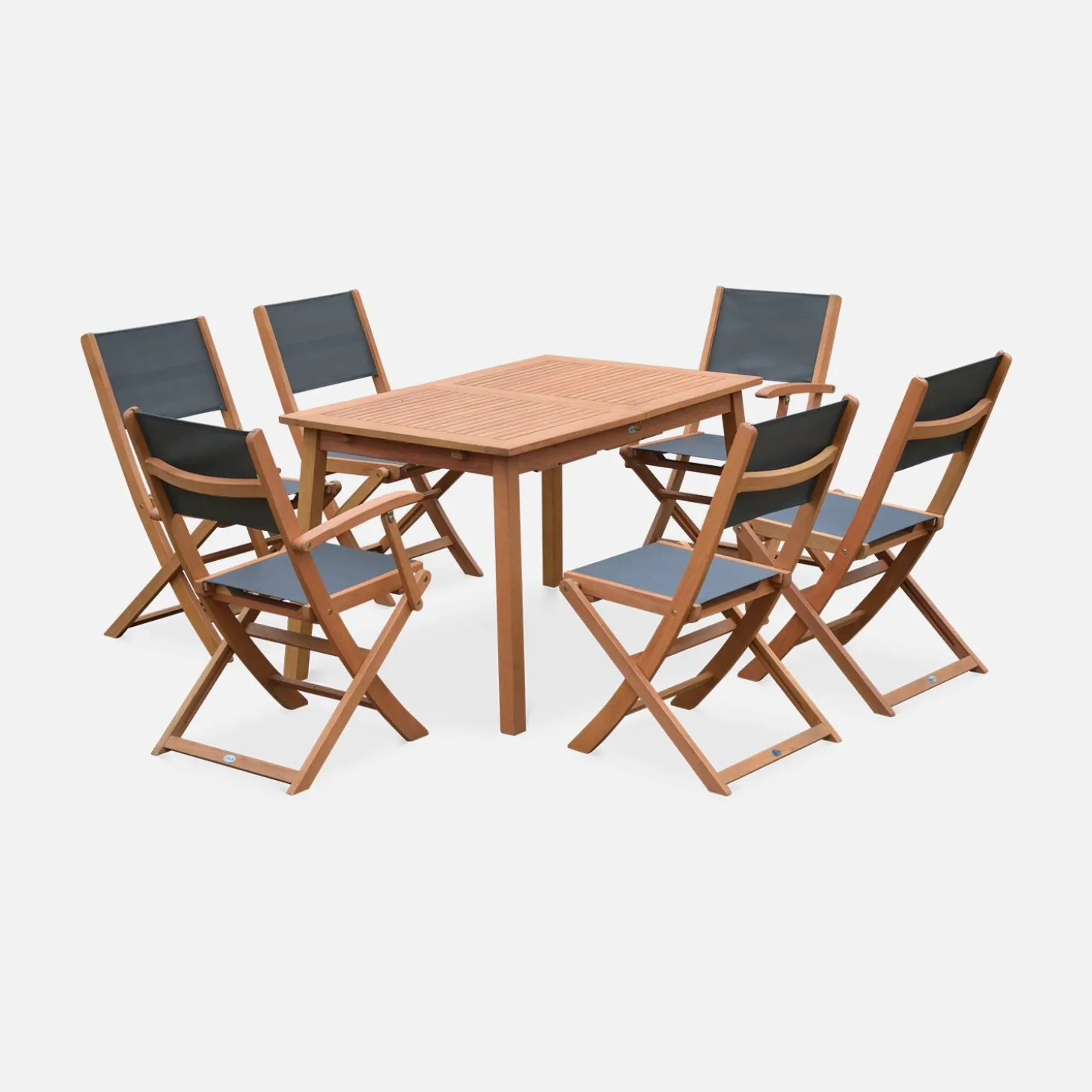 Ausziehbarer Gartentisch aus Holz , 6 Stühle