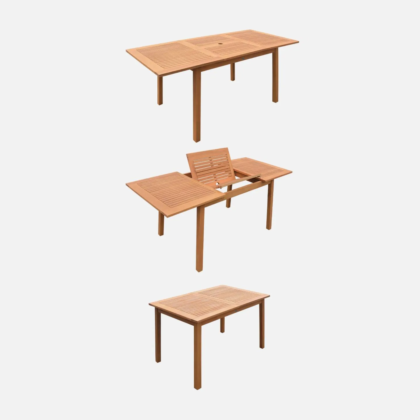 Ausziehbarer Gartentisch aus Holz , 6 Stühle