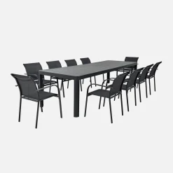 Ausziehbarer Gartentisch 180/240/300 cm Aluminium + 10 Sessel