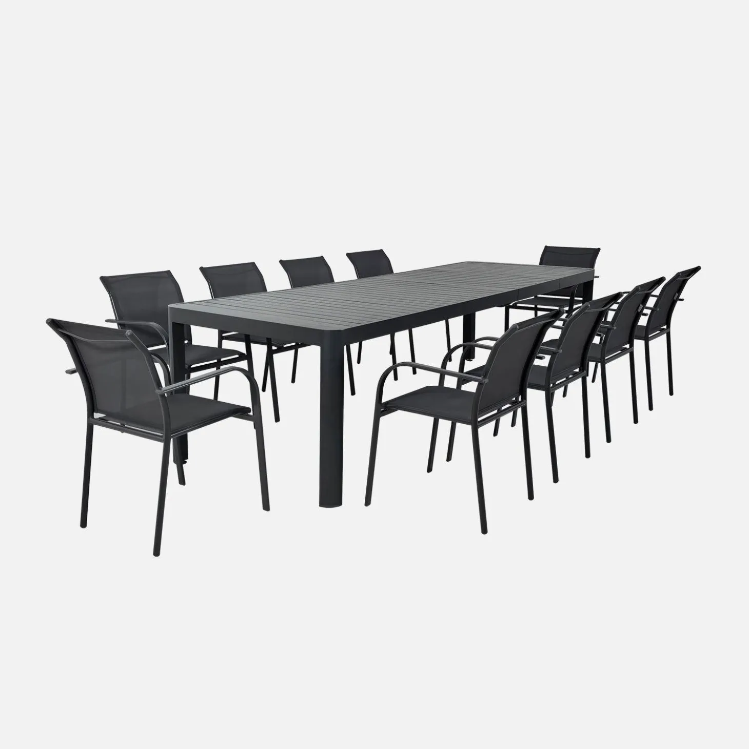 Ausziehbarer Gartentisch 180/240/300 cm Aluminium + 10 Sessel
