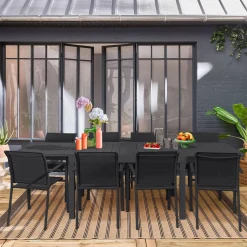 Ausziehbarer Gartentisch 135/270 cm, 8 Sessel, Aluminium und Textilene