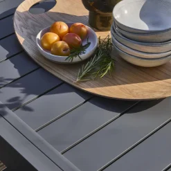 Ausziehbarer Gartentisch 135/270 cm, 8 Sessel, Aluminium und Textilene