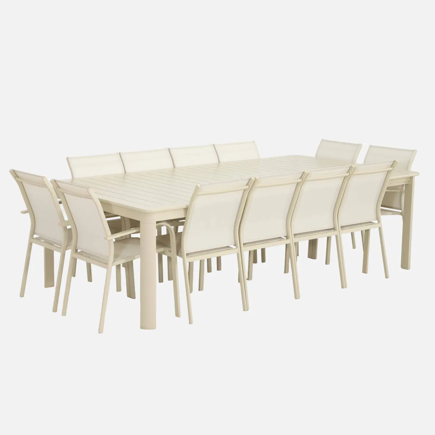 Ausziehbarer Gartentisch 199/258,5cm + 12 Sitzmöbel aus Aluminium