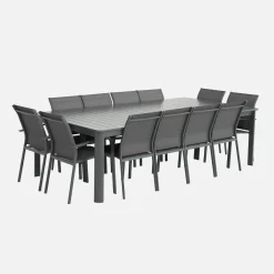 Ausziehbarer Gartentisch 199/258,5cm + 12 Sitzmöbel aus Aluminium