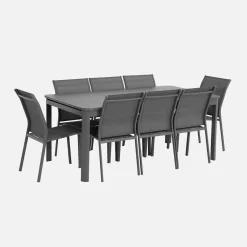 Ausziehbarer Gartentisch + 8 Stühle aus Aluminium
