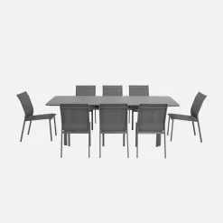 Ausziehbarer Gartentisch + 8 Stühle aus Aluminium