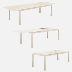 Ausziehbarer Gartentisch, 8 Stühle, 2 Sessel aus Aluminium und Textilene