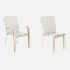 Ausziehbarer Gartentisch, 8 Stühle, 2 Sessel aus Aluminium und Textilene
