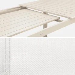 Ausziehbarer Gartentisch, 8 Stühle, 2 Sessel aus Aluminium und Textilene