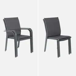 Ausziehbarer Gartentisch, 8 Stühle, 2 Sessel aus Aluminium und Textilene