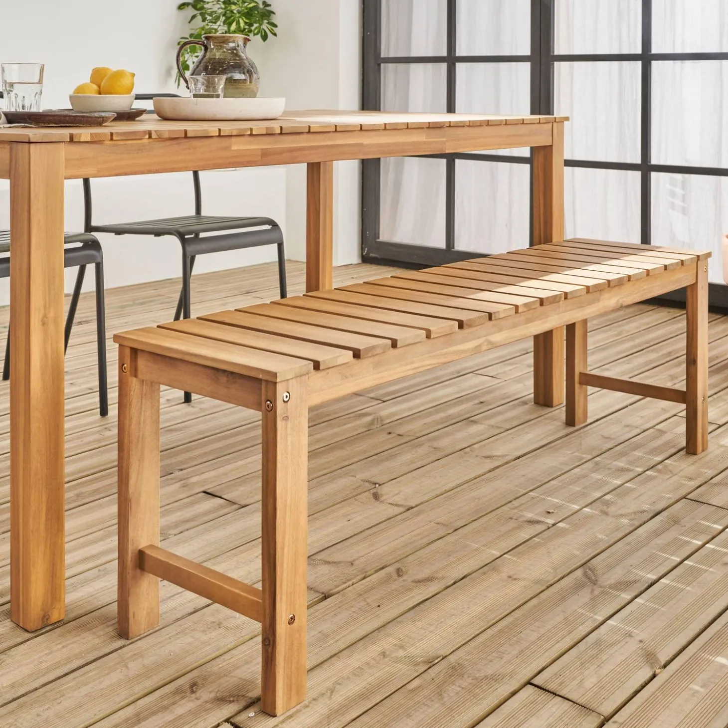 Bank 2-3 Sitzer Akazie, helles Holz, 140cm