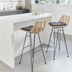 2 Barhocker aus Rattan und Metall
