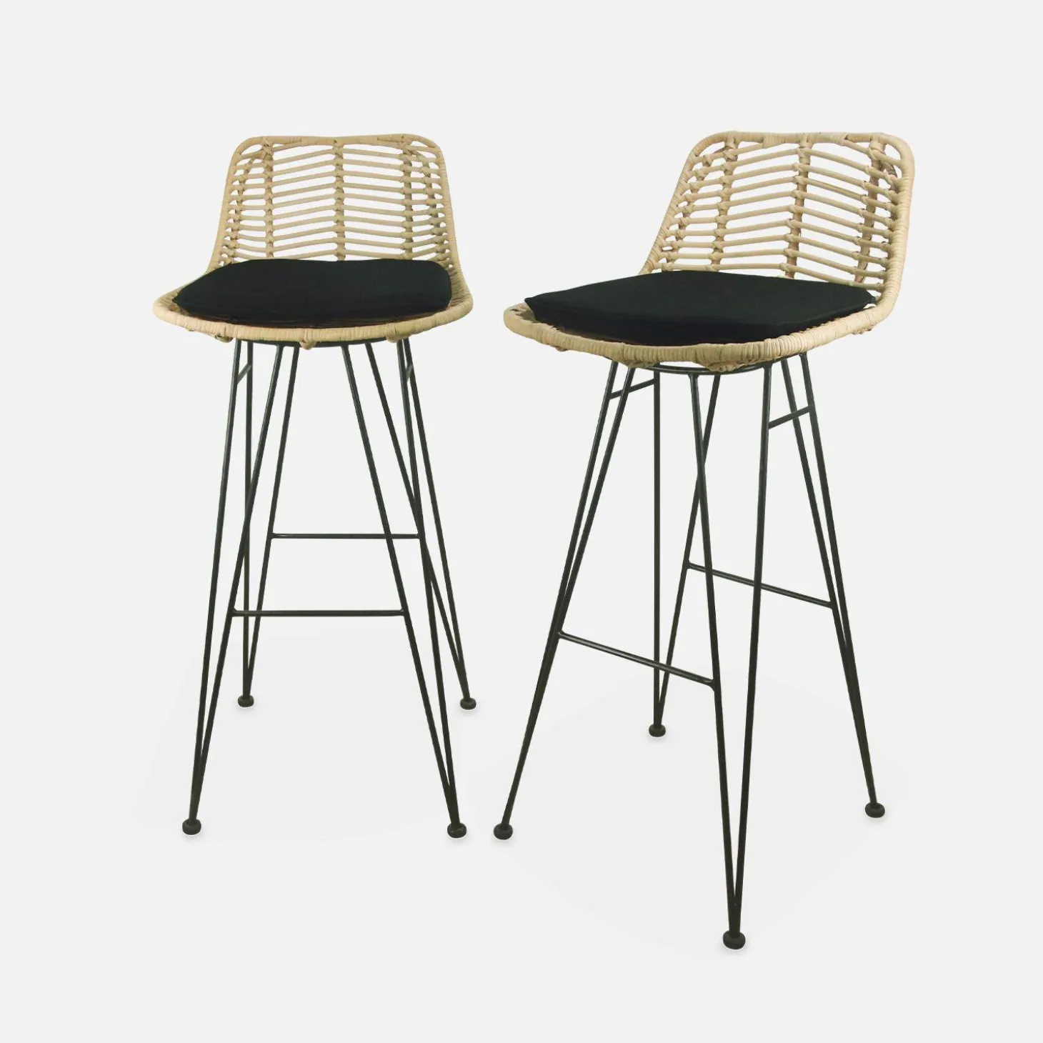 2 Barhocker aus Rattan und Metall