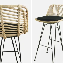 2 Barhocker aus Rattan und Metall
