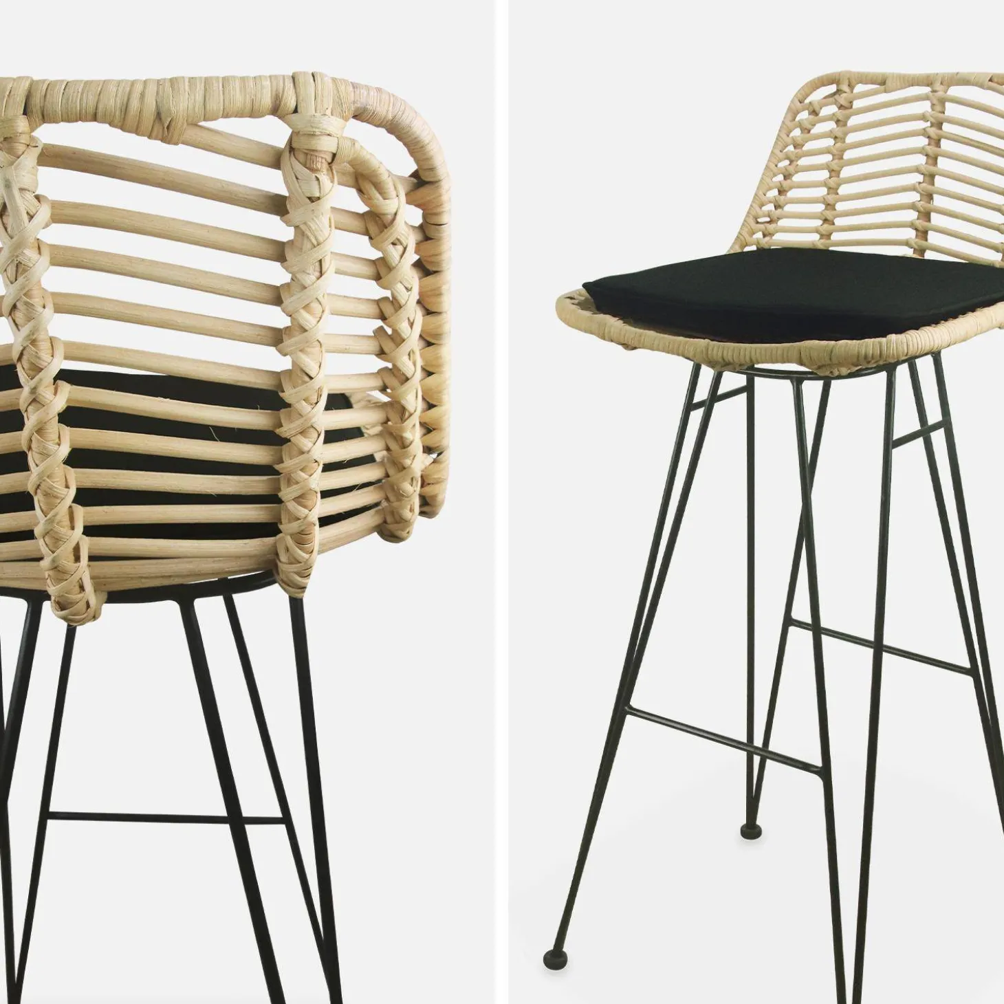 2 Barhocker aus Rattan und Metall