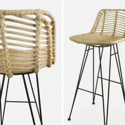 2 Barhocker aus Rattan und Metall
