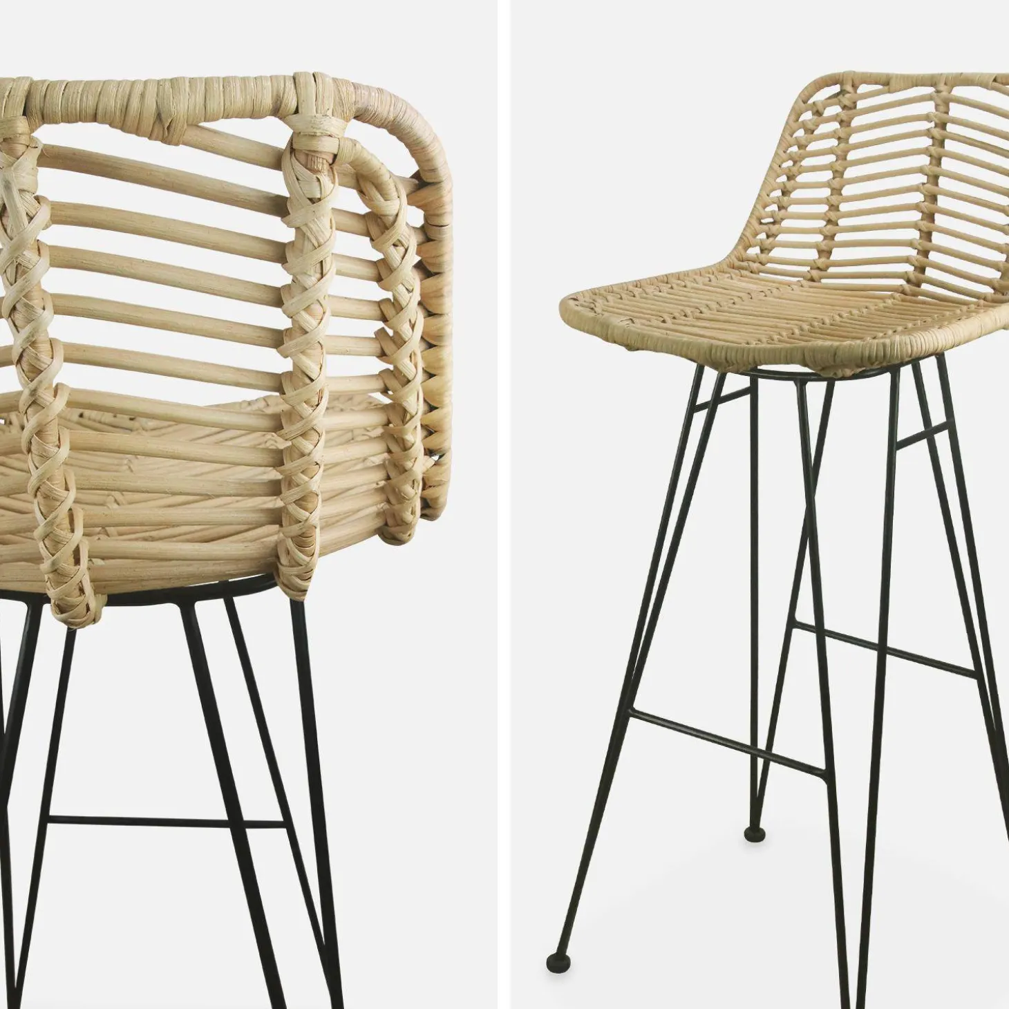 2 Barhocker aus Rattan und Metall
