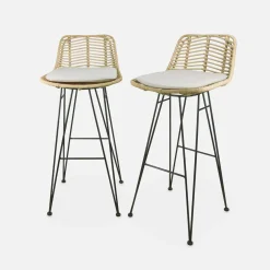 2 Barhocker aus Rattan und Metall