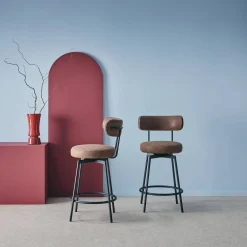 Barhocker mit drehbarer Sitzfläche aus Metall und Kunstleder (Set von 2)