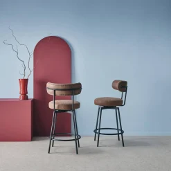 Barhocker mit drehbarer Sitzfläche aus Metall und Kunstleder (Set von 2)
